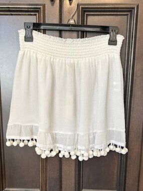 Ramy Brook White Shirred Waistband Stevie Pom-Pom Skirt